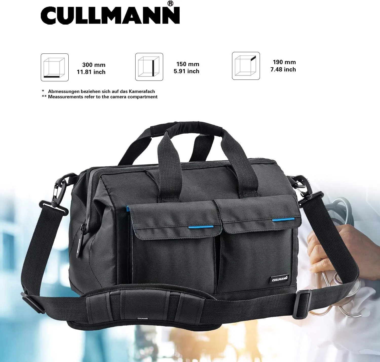 98370 - Amsterdam Maxima 335 - Camera Bag for Medium to Large DSLR Equipment, Black/Blue, Inside Dimensions: 300 x 150 x 190 mm