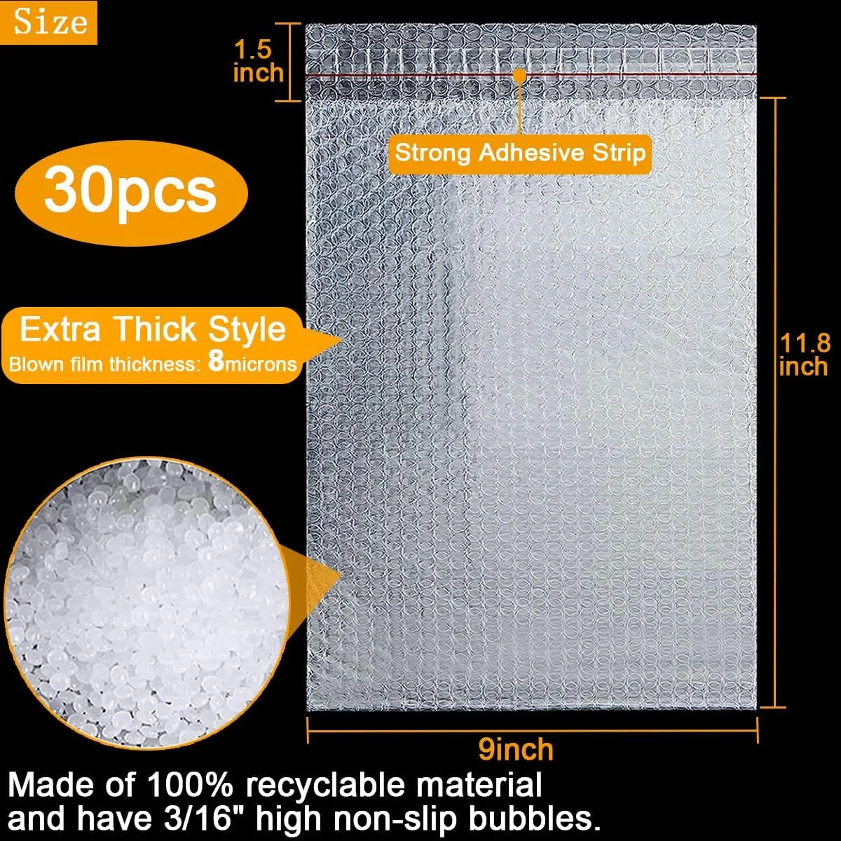 9" x 12" Bubble Out Pouches Bags Wrap Cushioning Self Seal Clear Double Walled Bubble Cushioning Bags for Shipping, Packing, Storage, Moving (30 Pack)