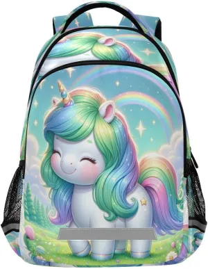 A Cute Chubby Unicorn Standing in A Lush Green Meadow Backpack Schoolbag for Boys Girls Elementary School Bookbag Travel Bag Casual Daypack Rucksack for Students