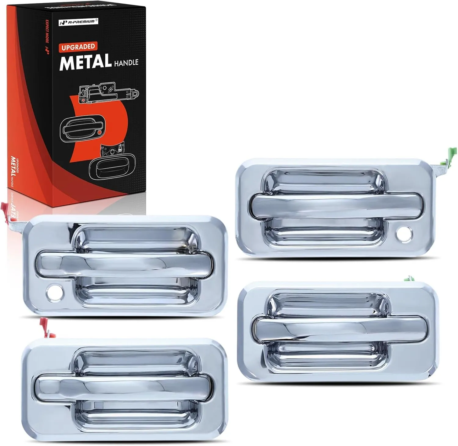 A-Premium Upgraded Metal Exterior Door Handle Compatible with Hummer H2 2003-2009, Chrome, 4-PC Set, Front and Rear Driver and Passenger Side