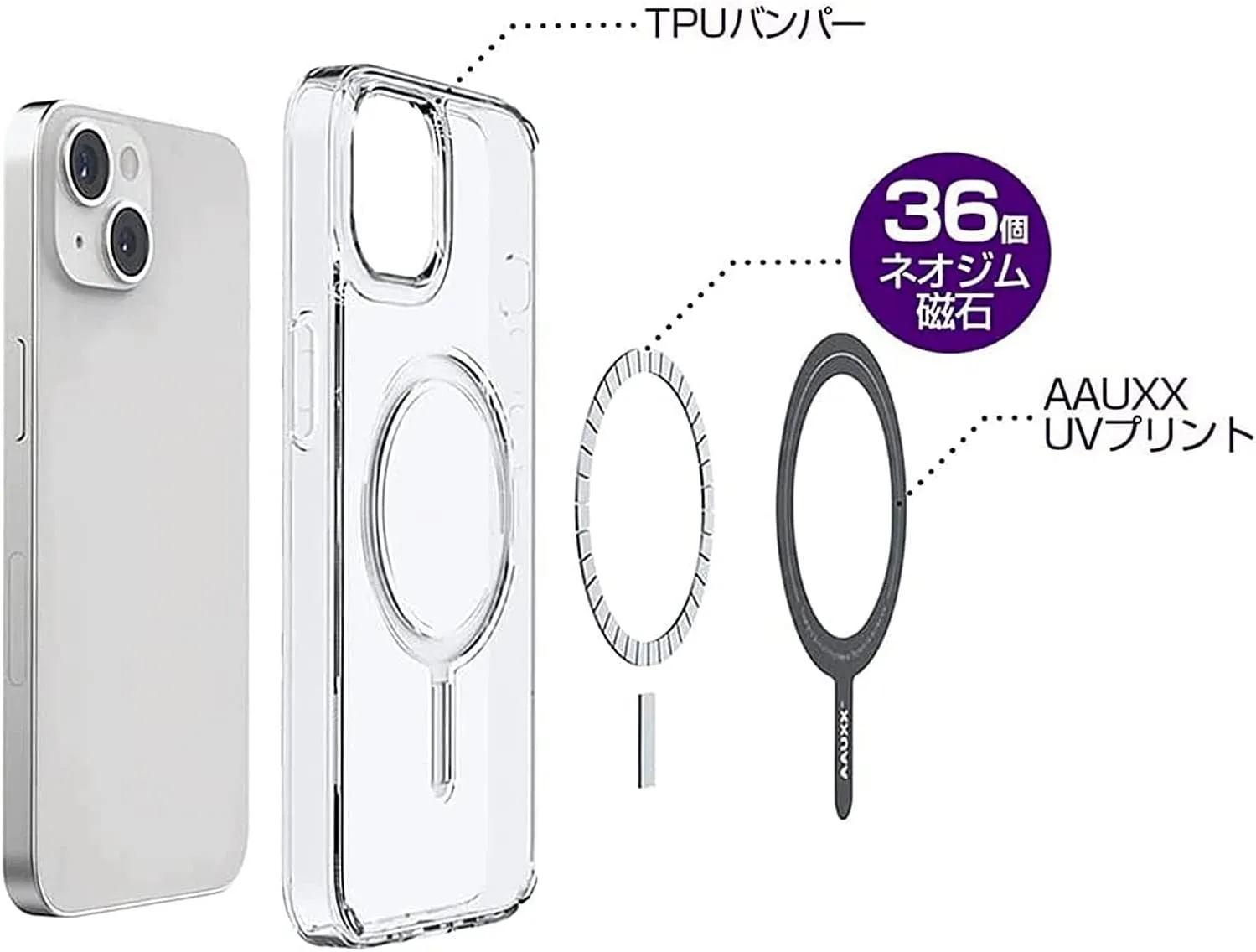 AAUXX iRing Magnetic Case   Pocket Mag Bundle Version Magsafe Compatible iPhone 14 Pro Clear Case Strong Magnet Smartphone Ring Compatible with iRing PocketMag Magnet Matte Black