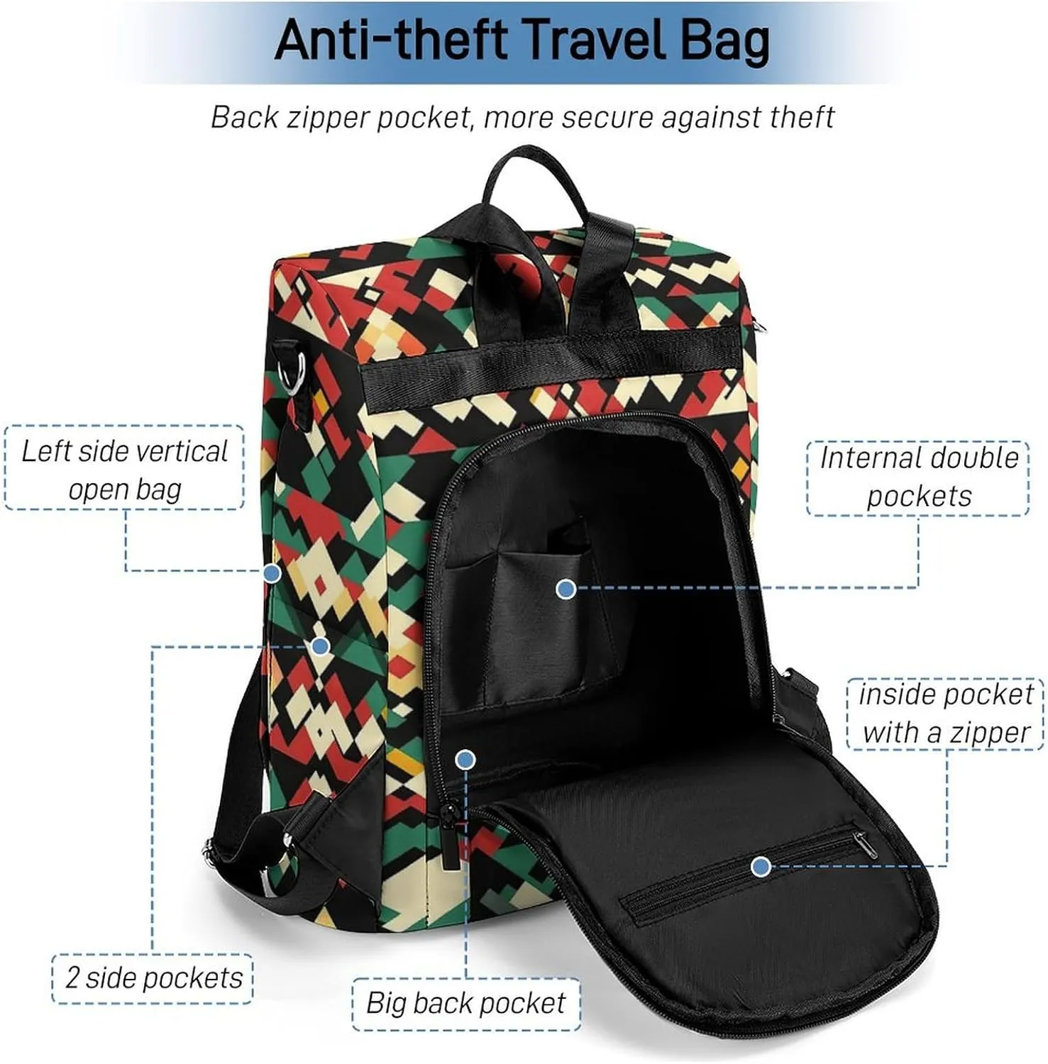 Abstract Geometric Pattern Waterproof Backpack Purse for Women Anti Theft Fashion Shoulder Bag Lightweight Rucksack