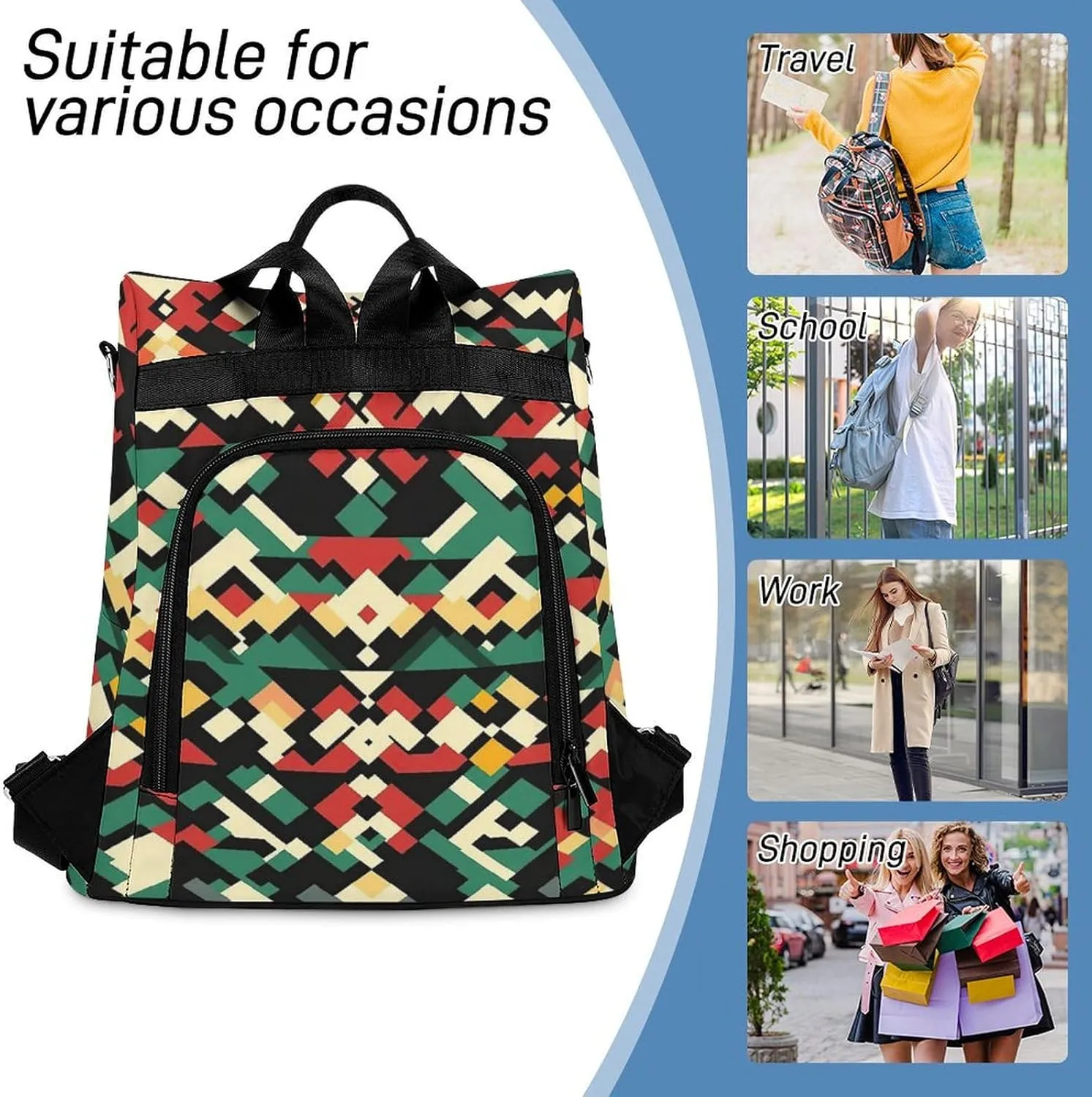 Abstract Geometric Pattern Waterproof Backpack Purse for Women Anti Theft Fashion Shoulder Bag Lightweight Rucksack