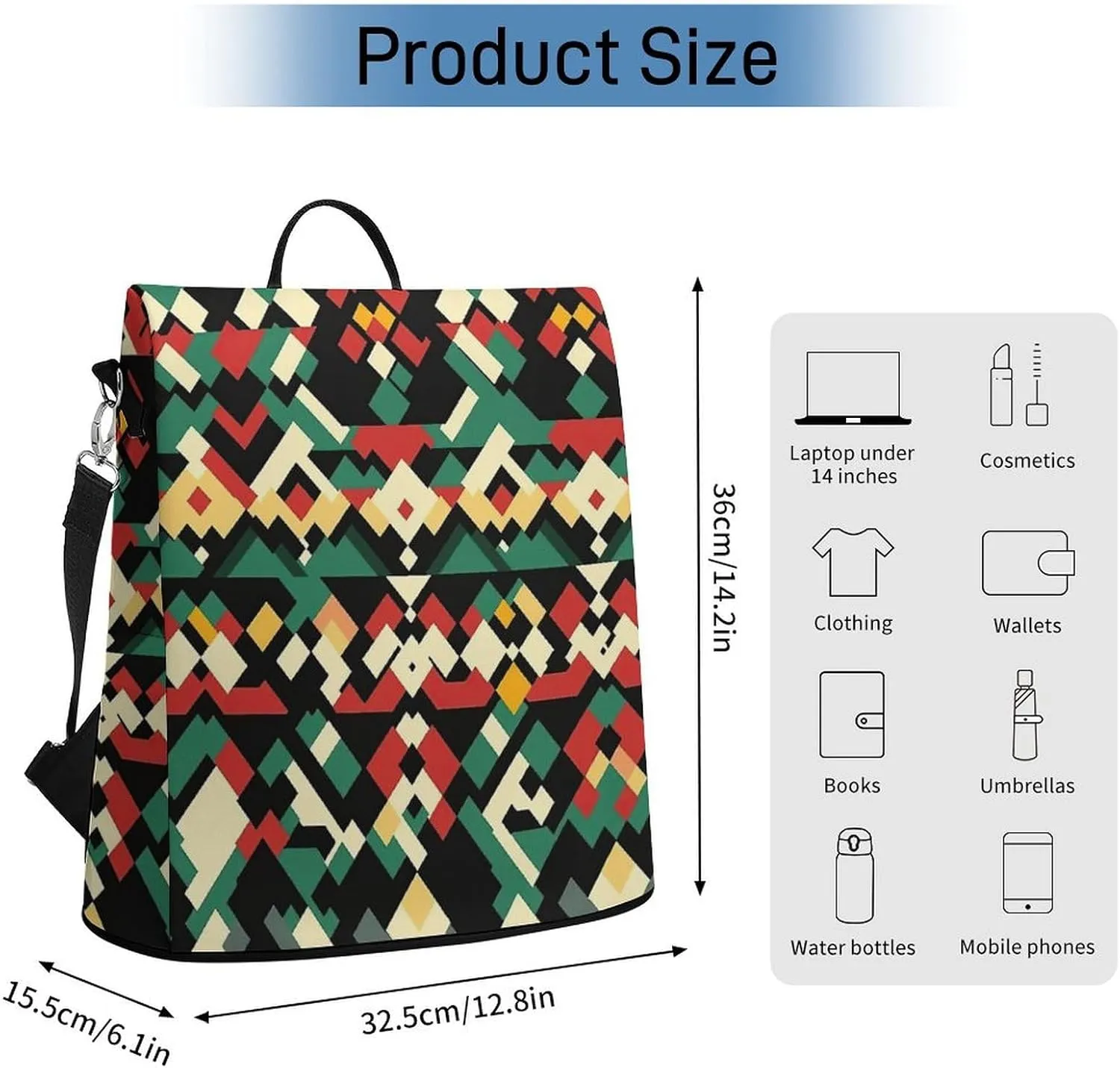 Abstract Geometric Pattern Waterproof Backpack Purse for Women Anti Theft Fashion Shoulder Bag Lightweight Rucksack