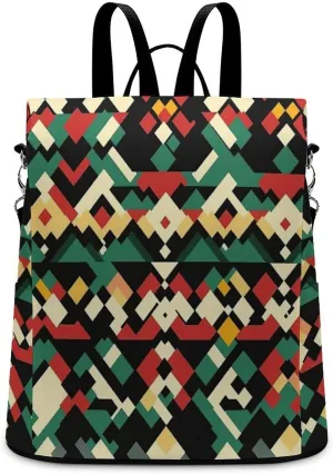 Abstract Geometric Pattern Waterproof Backpack Purse for Women Anti Theft Fashion Shoulder Bag Lightweight Rucksack