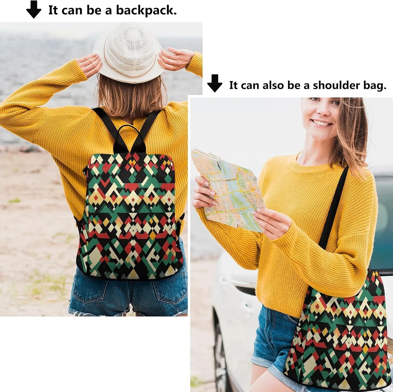 Abstract Geometric Pattern Waterproof Backpack Purse for Women Anti Theft Fashion Shoulder Bag Lightweight Rucksack
