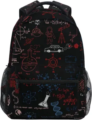 Acpiggto Backpack Daypack American Red Navy Science Formulas Blackboard Chalk Graphs Math Physics Shoulder Bag with Name Label Tag With Padded Shoulder Strap Large Medium Size