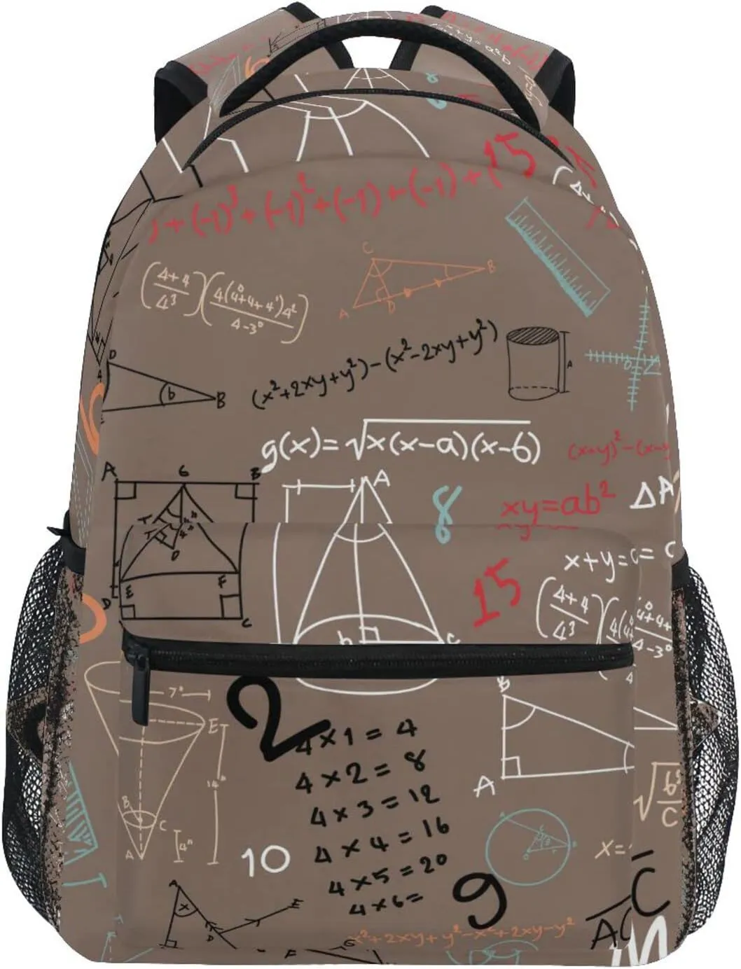 Acpiggto Backpack Daypack Shoulder Bag with Name Label Tag Brown Math Formula Mathematical Education Doodle Rucksack Bookbag Laptop Compartment