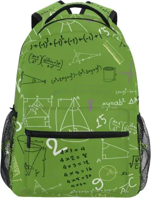 Acpiggto Backpack Math Mathematical Formula Education Number Green Symbol Daypack Shoulder Bag with Name Label Tag for Travel Hiking Casual Camping Sports Gym