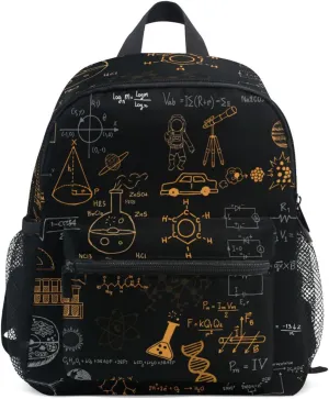 Acpiggto Small Backpack Orange Black Science Formulas Blackboard Chalk Graphs Math Physics Daypack Shoulder Bag with Name Label Tag