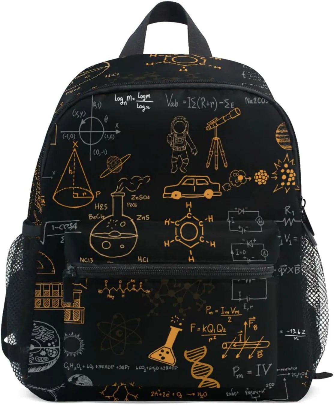 Acpiggto Small Backpack Orange Black Science Formulas Blackboard Chalk Graphs Math Physics Daypack Shoulder Bag with Name Label Tag