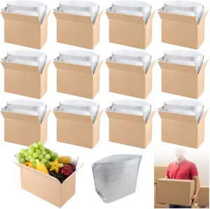 Acrux7 8 Pack Insulated Shipping Boxes with Aluminum Foil Liner Bags, 11.42"x5.9"x7" Thermo Chill Insulated Box Reusable Cooler Cartons for Shipping Frozen Food