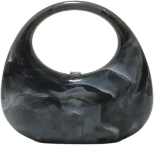 Acrylic Evening Clutch Purse Top-handle Moon Hobo Bag, Elegant Marble Handbag for Wedding Cocktail Party
