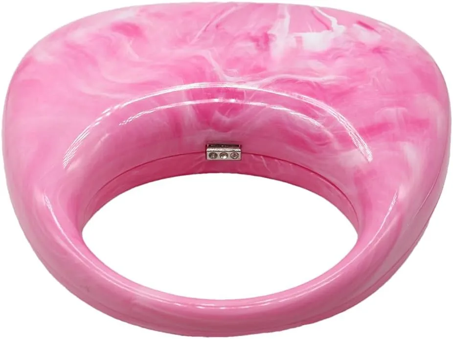 Acrylic Evening Clutch Purse Top-handle Moon Hobo Bag, Elegant Marble Handbag for Wedding Cocktail Party