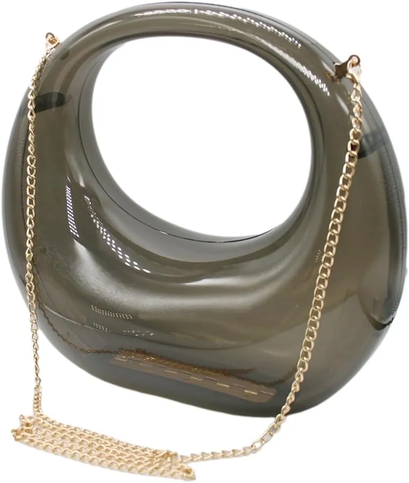 Acrylic Evening Clutch Purse Top-handle Moon Hobo Bag, Elegant Marble Handbag for Wedding Cocktail Party