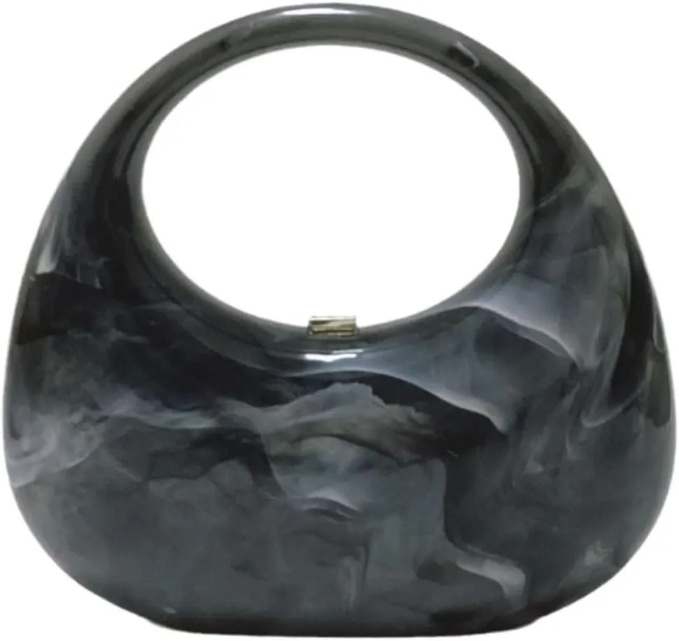 Acrylic Evening Clutch Purse Top-handle Moon Hobo Bag, Elegant Marble Handbag for Wedding Cocktail Party
