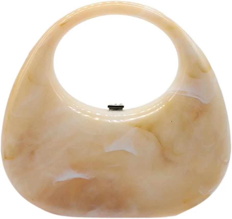 Acrylic Evening Clutch Purse Top-handle Moon Hobo Bag, Elegant Marble Handbag for Wedding Cocktail Party