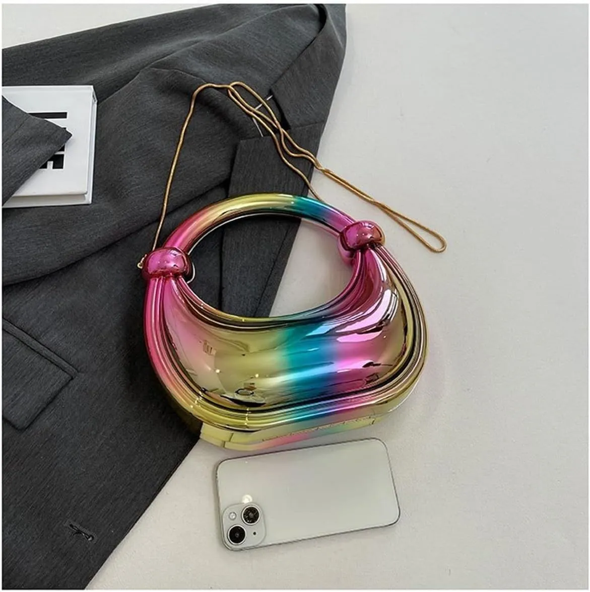 Acrylic Evening Clutch Purse Top-handle Moon Hobo Bag, Elegant Marble Handbag for Wedding Cocktail Party