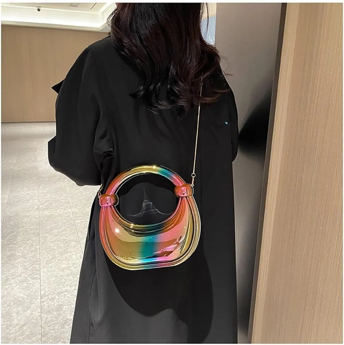 Acrylic Evening Clutch Purse Top-handle Moon Hobo Bag, Elegant Marble Handbag for Wedding Cocktail Party