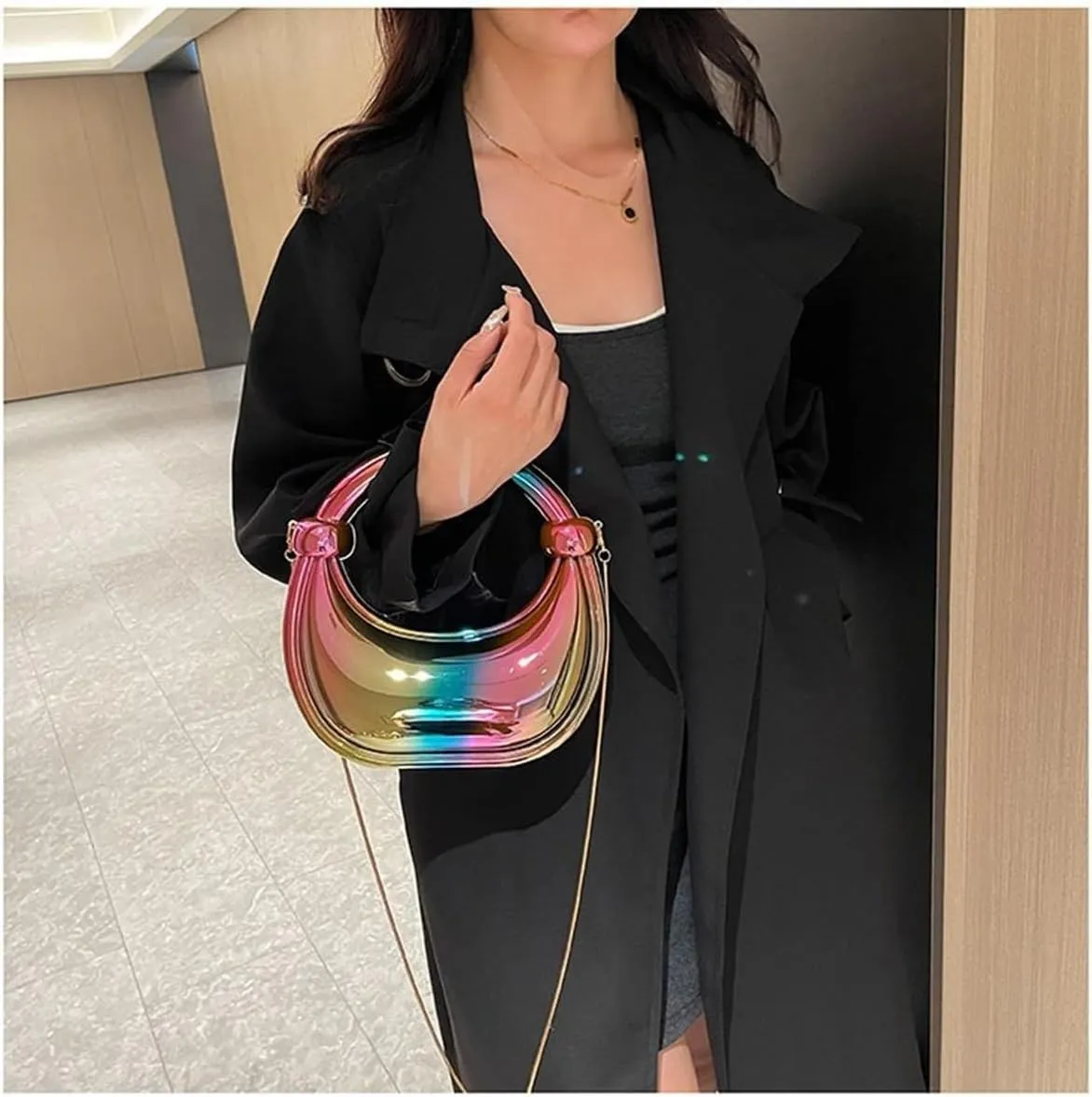 Acrylic Evening Clutch Purse Top-handle Moon Hobo Bag, Elegant Marble Handbag for Wedding Cocktail Party