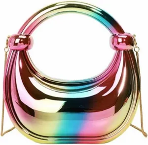 Acrylic Evening Clutch Purse Top-handle Moon Hobo Bag, Elegant Marble Handbag for Wedding Cocktail Party