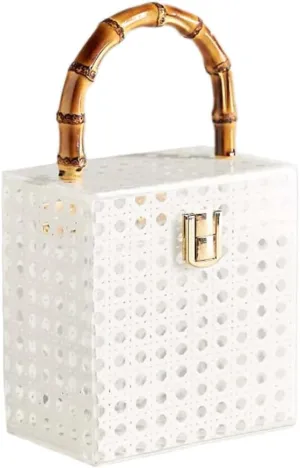 Acrylic Rattan Clutch Purse for Women Woven Evening Bag Square Box Top Handle Handbag Summer Beach Purse