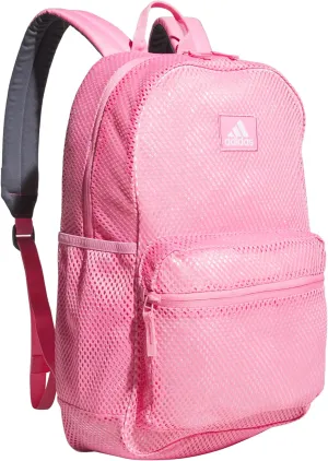 adidas Hermosa Mesh Backpack, See-Through Transparent Clear Festival Bag, Bliss Pink/2.0, One Size