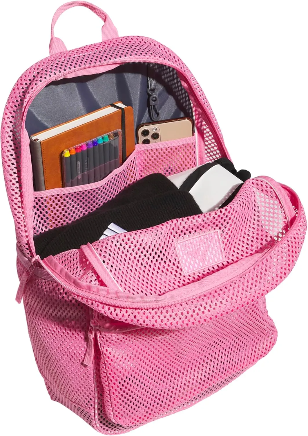 adidas Hermosa Mesh Backpack, See-Through Transparent Clear Festival Bag, Bliss Pink/2.0, One Size