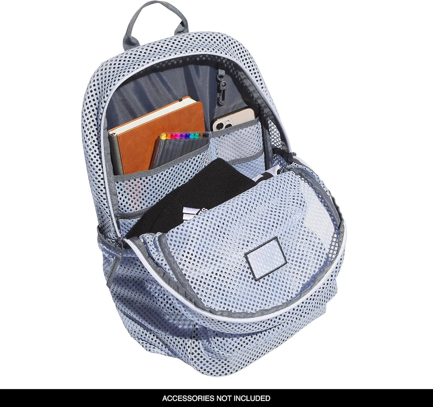 adidas Hermosa Mesh Backpack, See-Through Transparent Clear Festival Bag, Blue Dawn/Onix Grey/2.0, One Size