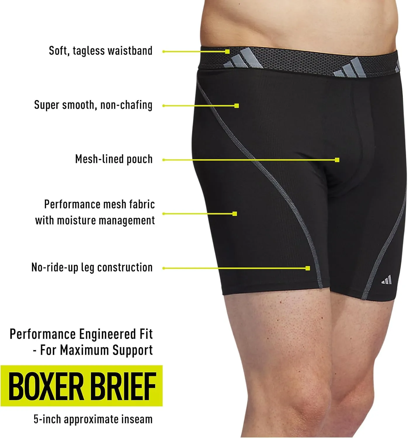 adidas Men's Performance Athletic Mesh Boxer Brief Underwear 3-Pack, Moisture Wicking, Sport Comfort