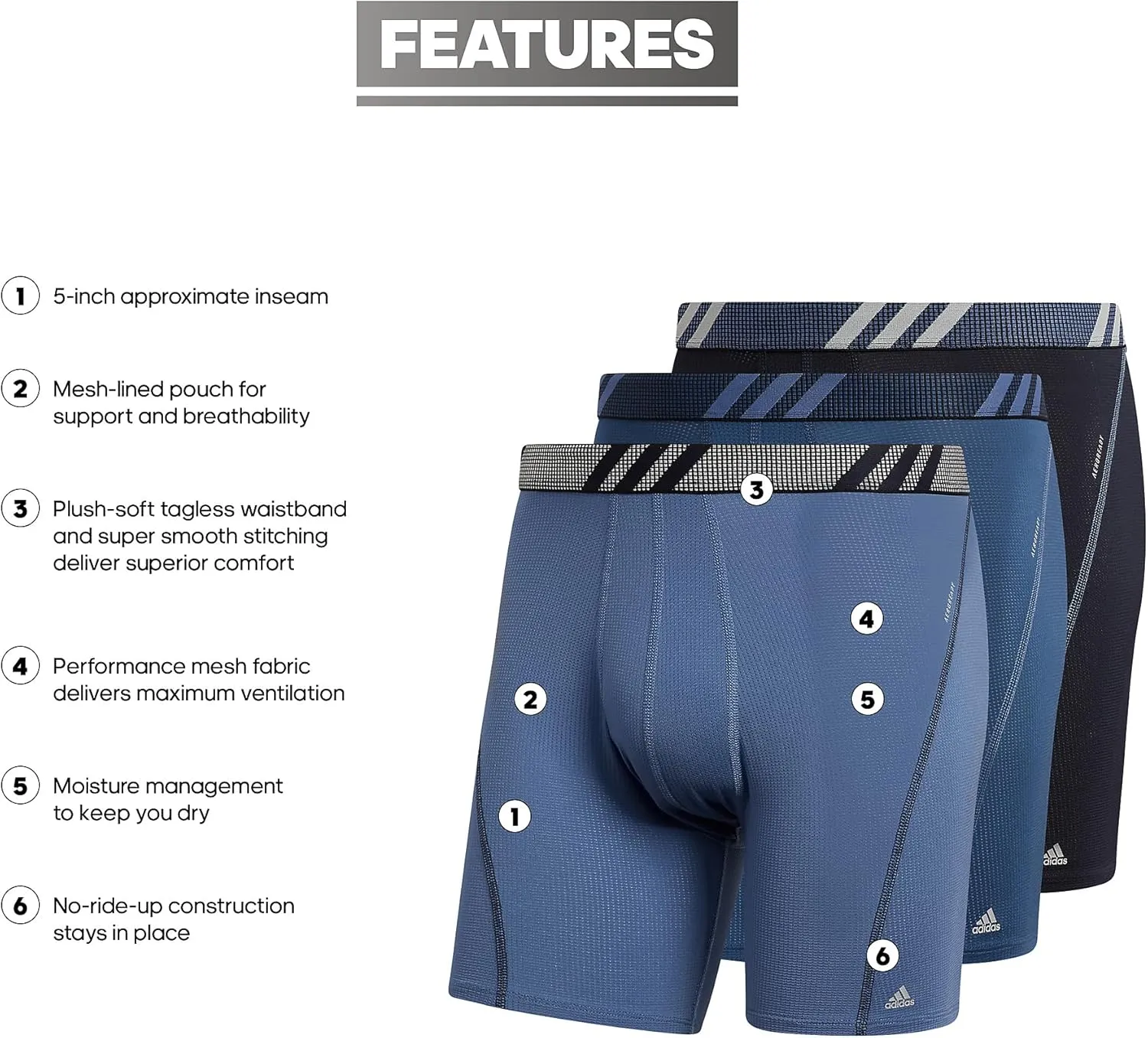 adidas Men's Sport Performance Mesh Boxer Brief Underwear (3-Pack)