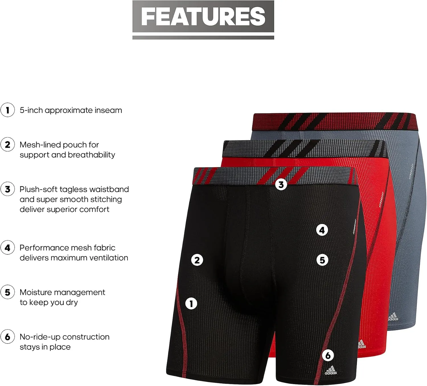 adidas Men's Sport Performance Mesh Boxer Brief Underwear (3-Pack)