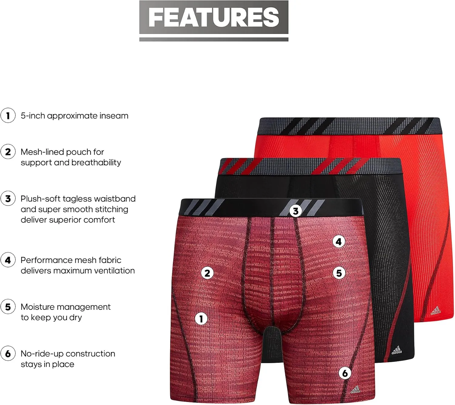 adidas Men's Sport Performance Mesh Boxer Brief Underwear (3-Pack)