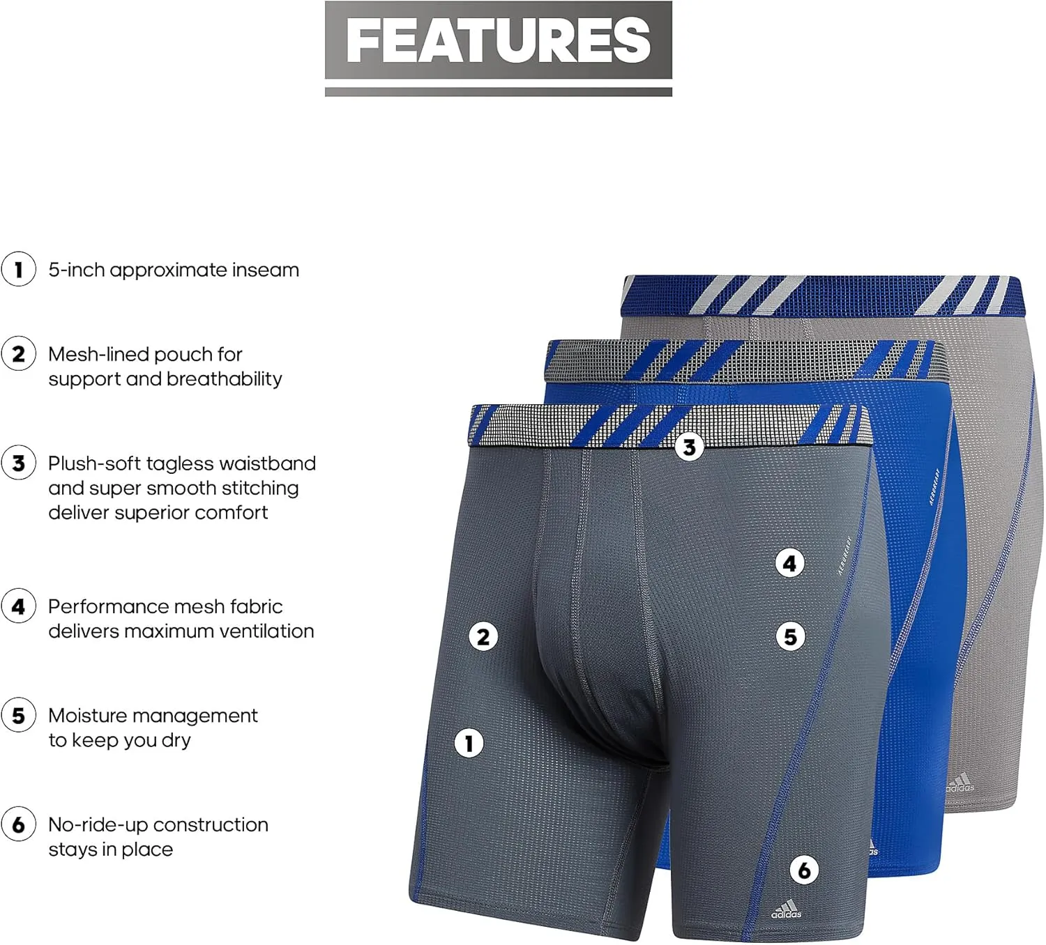 adidas Men's Sport Performance Mesh Boxer Brief Underwear (3-Pack)