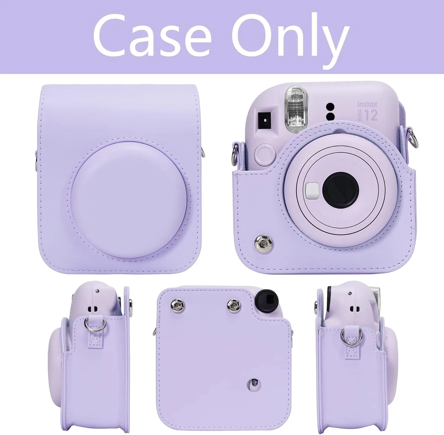 Aenllosi PU Leather Protective Case for Fujifilm Instax Mini 12/11 Instant Film Camera Travel Case,with Pocket and Adjustable Shoulder Strap(Lilac Purple,Case Only)