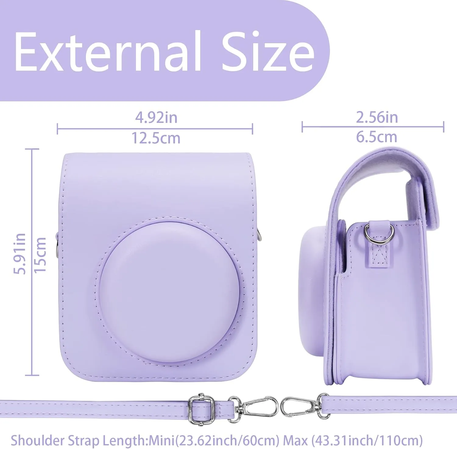 Aenllosi PU Leather Protective Case for Fujifilm Instax Mini 12/11 Instant Film Camera Travel Case,with Pocket and Adjustable Shoulder Strap(Lilac Purple,Case Only)