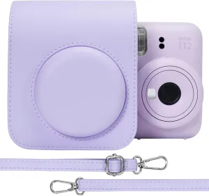 Aenllosi PU Leather Protective Case for Fujifilm Instax Mini 12/11 Instant Film Camera Travel Case,with Pocket and Adjustable Shoulder Strap(Lilac Purple,Case Only)