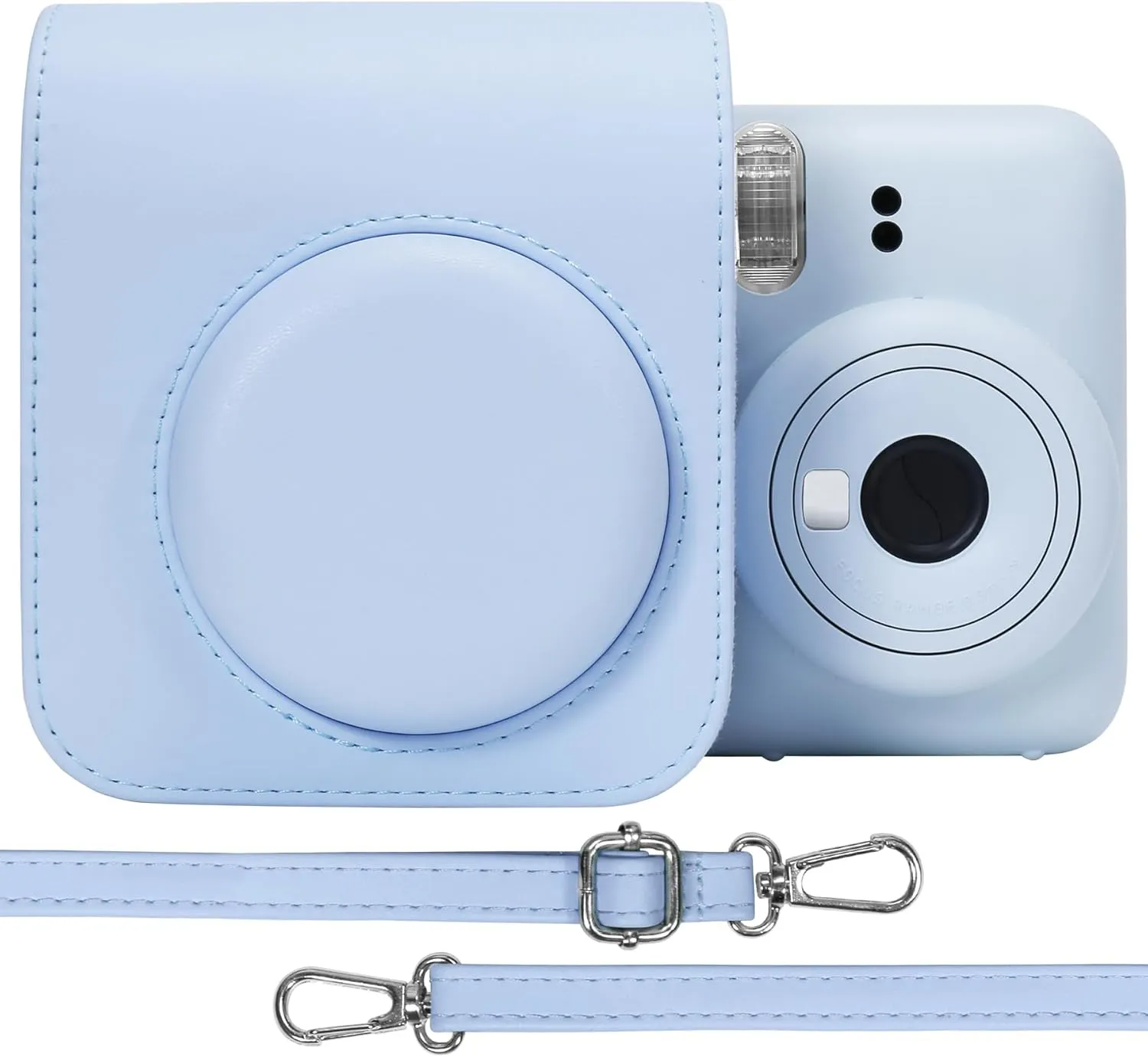 Aenllosi PU Leather Protective Case for Fujifilm Instax Mini 12/11 Instant Film Camera Travel Case,with Pocket and Adjustable Shoulder Strap(Pastel Blue,Case Only)