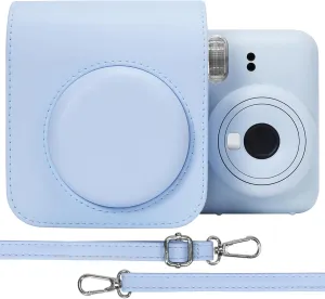 Aenllosi PU Leather Protective Case for Fujifilm Instax Mini 12/11 Instant Film Camera Travel Case,with Pocket and Adjustable Shoulder Strap(Pastel Blue,Case Only)