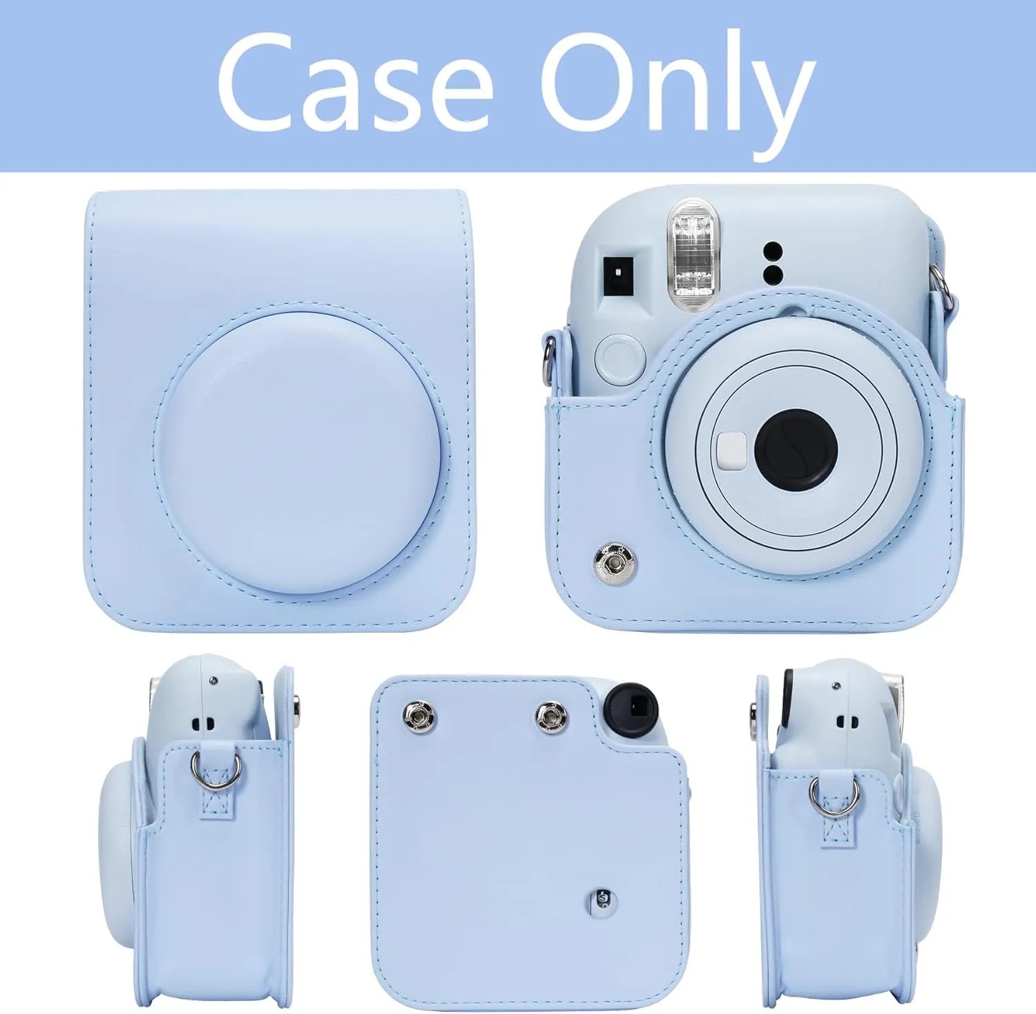 Aenllosi PU Leather Protective Case for Fujifilm Instax Mini 12/11 Instant Film Camera Travel Case,with Pocket and Adjustable Shoulder Strap(Pastel Blue,Case Only)