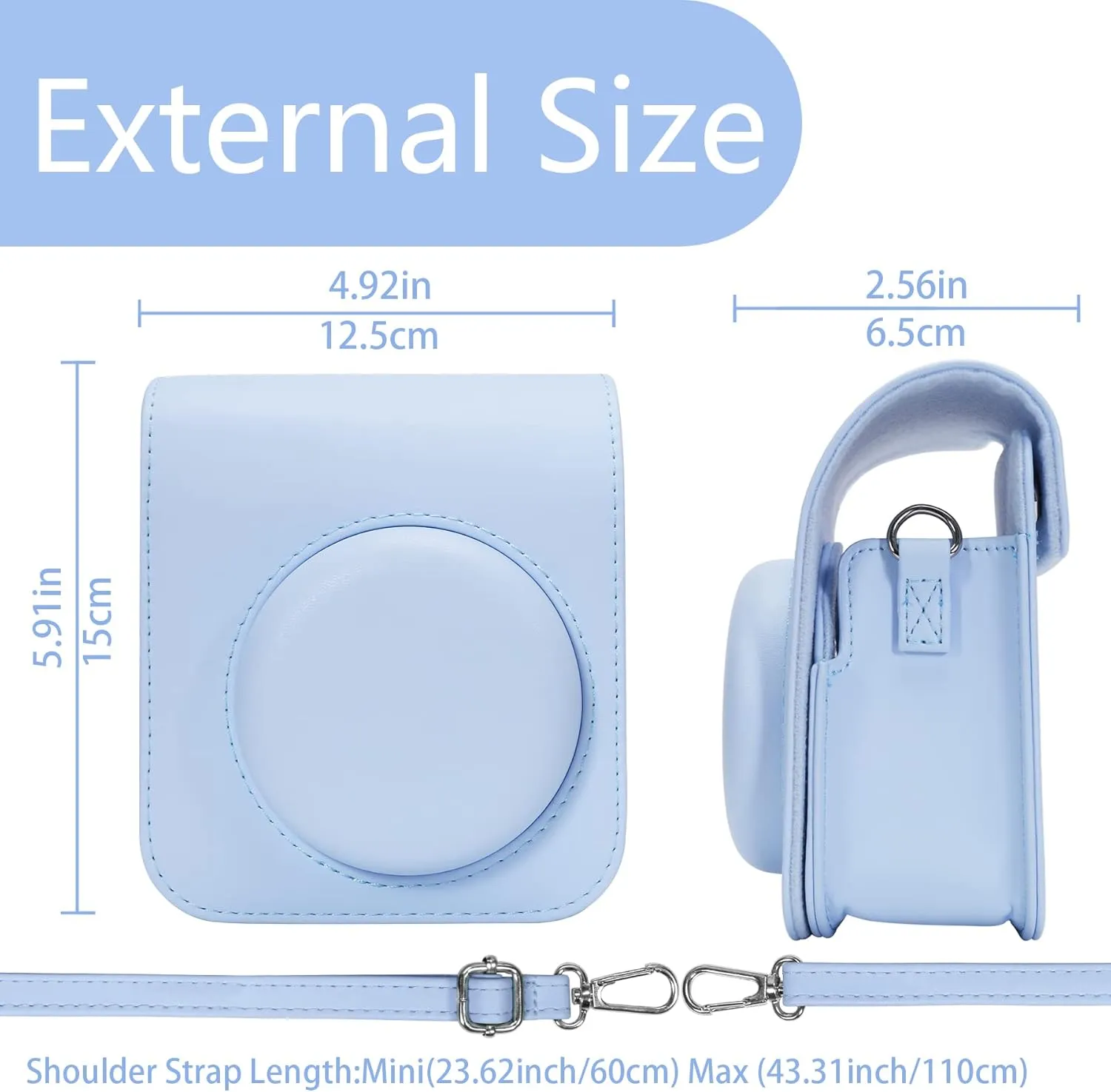 Aenllosi PU Leather Protective Case for Fujifilm Instax Mini 12/11 Instant Film Camera Travel Case,with Pocket and Adjustable Shoulder Strap(Pastel Blue,Case Only)