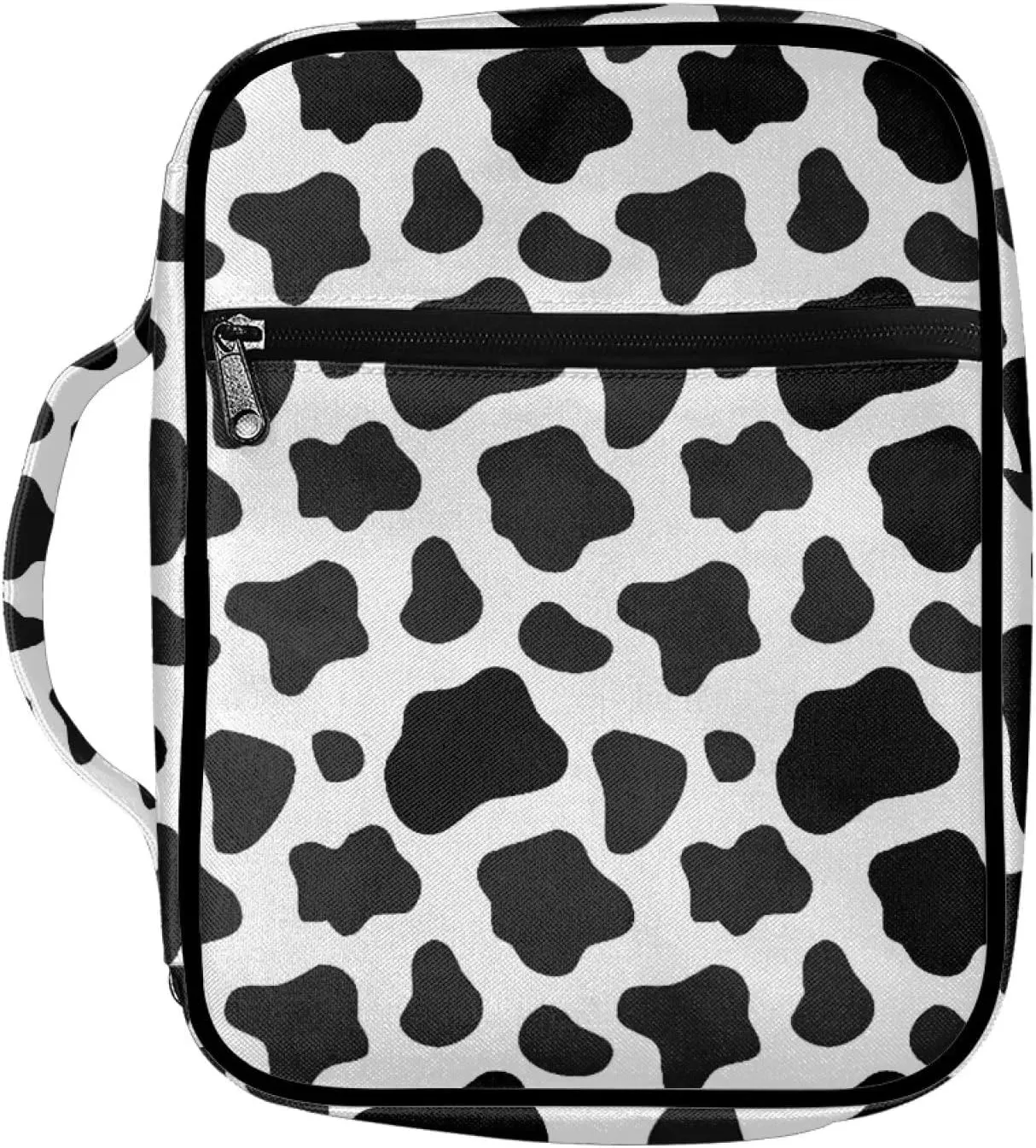 AFPANQZ Classic Cow Print Bible Bag Bible Cover with Front Zipper Pockets Bible Book Case Covers Portable Carrying Organizers Bible Bag Tote Bag for Standard Size Bible