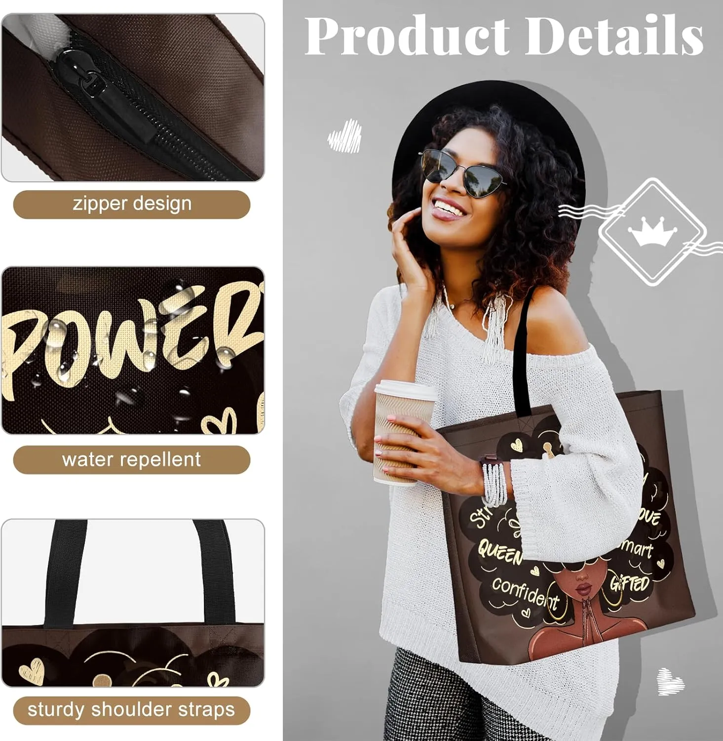 African American Black Women Tote Bag Black Girl Magic Shoulder Handbag For Work Travel Beach Shopping