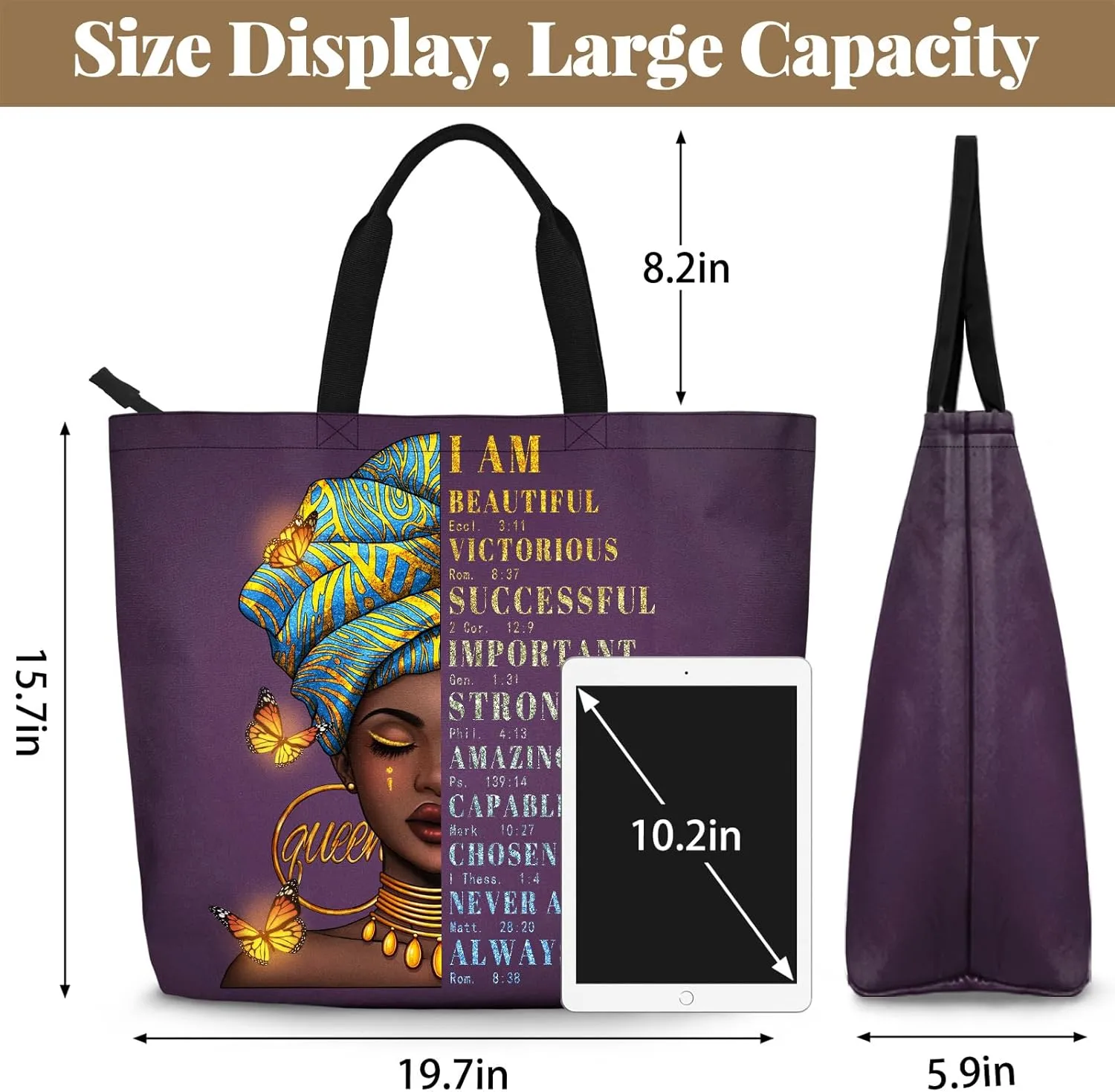 African American Black Women Tote Bag Black Girl Magic Shoulder Handbag For Work Travel Beach Shopping