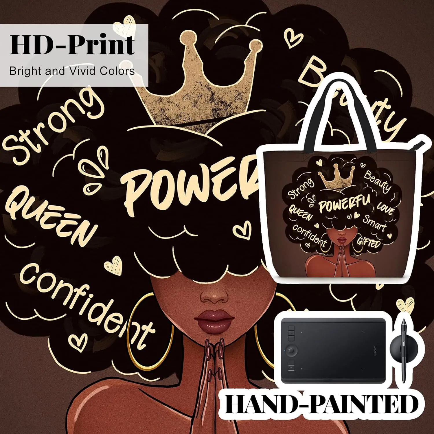African American Black Women Tote Bag Black Girl Magic Shoulder Handbag For Work Travel Beach Shopping