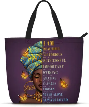 African American Black Women Tote Bag Black Girl Magic Shoulder Handbag For Work Travel Beach Shopping