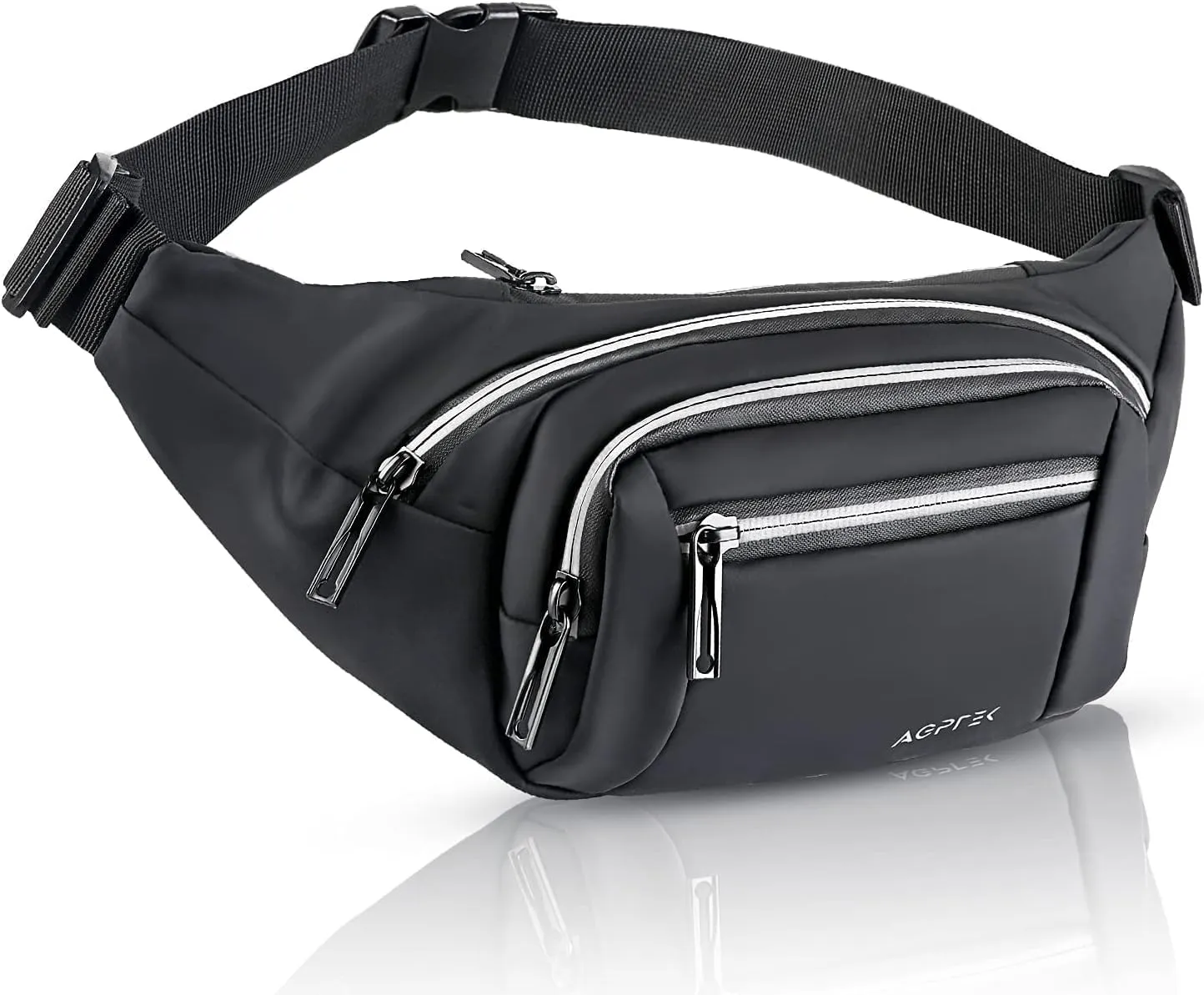 AGPTEK Fanny Pack for Women Men, Waterproof Waist Wallet Bag, Compact & Adjustable & Reflective Straps Bum Belt Pouch for Travel, Running, Shopping, Hiking, Dog Walking, Cycling, Climbing, Black