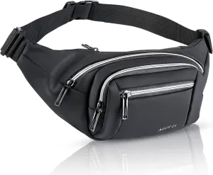 AGPTEK Fanny Pack for Women Men, Waterproof Waist Wallet Bag, Compact & Adjustable & Reflective Straps Bum Belt Pouch for Travel, Running, Shopping, Hiking, Dog Walking, Cycling, Climbing, Black