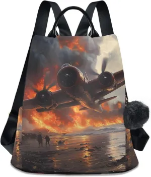 Airplane Flame Backpack for Women Anti Theft Large Fashion Travel Shoulder Bag Purse Rucksack Lightweight