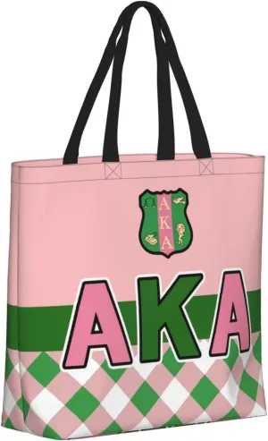 AkA Sorority Gifts Tote Bag Reusable Canvas Shoulder Bag Shopping Tote Bag for Women Travel Work Beach Bag
